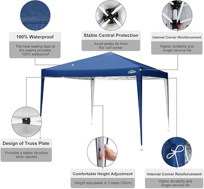 COBIZI 10x10 Pop Up Canopy Tent Without Sidewall, UPF 50+ Waterproof Outdoor Canopy, Instant Tent Portable Canopies Gazebo for Commercial Sun Shade Party Backyard with 4 Sandbags(Navy Blue)