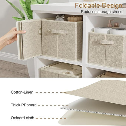 Open Storage Baskets, Collapsible Cube Bins, Fabric Container Organizer with Metal Handles, Boxes for Shelves, Closet, Living Room, 15x9.8x9.8in, Grey and Beige, 4 Pack