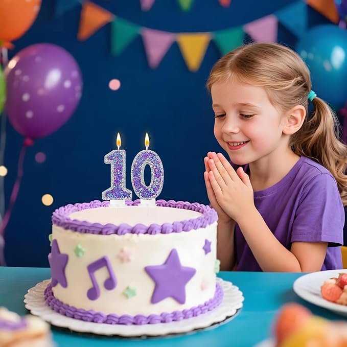 K-pop Number 0 Birthday Candle, Star Glitter Filled Number Candle, Purple Silver Fantasy Cake Topper for Birthday Party Decoration