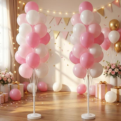 Balloon Column Kit Set of 2 With Baby Pink Chrome Balloons Included - with Base,Pole,Balloon Tower Backdrop Decoration for Wedding,Baby Shower, Birthday,Princess Party, or Bachelorette