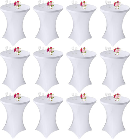 12 Pack Cocktail Spandex Tablecloth 32"x43" Cocktail Table Cover Fitted for High Top Round Table for Bar Wedding Birthday Party Banquet (White)