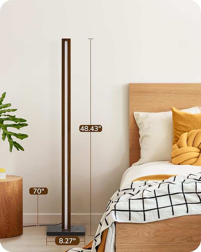 EDISHINE Wooden LED Corner Floor Lamp, Modern Standing Light with Remote, Minimalist Dimmable Floor Lamps for Living Room, Bedroom, Office, 7 Color Temperature 2700~6000K, 48.43"