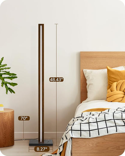EDISHINE Wooden LED Corner Floor Lamp, Modern Standing Light with Remote, Minimalist Dimmable Floor Lamps for Living Room, Bedroom, Office, 7 Color Temperature 2700~6000K, 48.43"