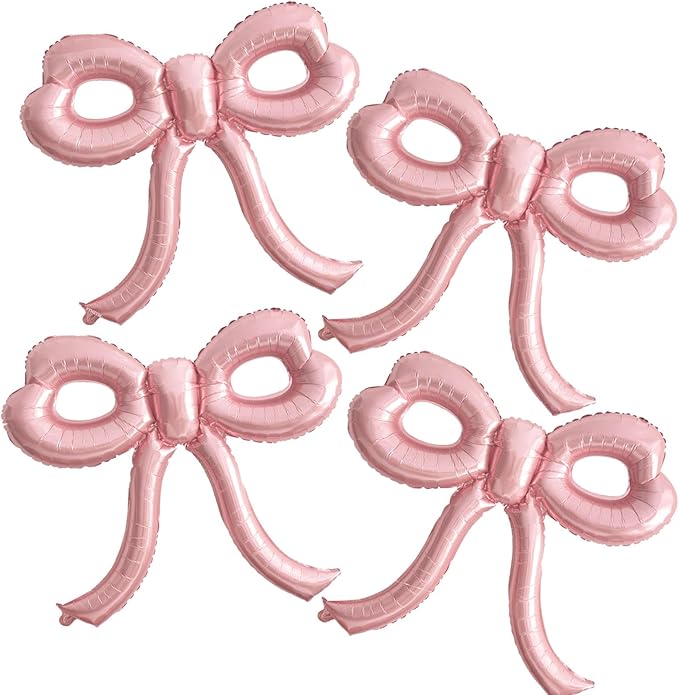 4 Pcs Pink Bow Balloons Bow Party Decorations for Girl Women Pink Bow Birthday Decorations Giant Foil Balloon for Baby Shower Bridal Engagement Wedding Decor Bachelorette Party Supplies