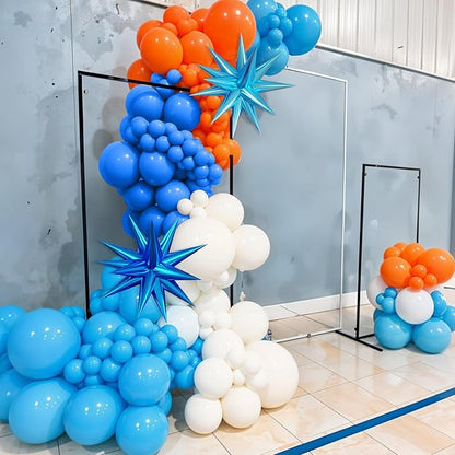 Blue and Orange Balloon Arch Kit, 120 Pcs Light Blue White Orange Balloons Garland Kit with 4D Star Chrome Latex Balloons for Graduation Class of 2025 Thanksgiving Party Decorations