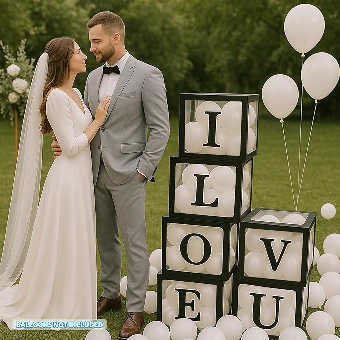Voircoloria Prom Boxes Decorations With 78 Letters, 6 Black Boxes for Custom Prom Graduation Birthday Gender Reveal Party Decorative Blocks(6PCS, Black)