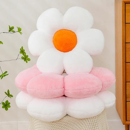 CANGHI White Pink Flower Pillow 15.74 inch Flower Shaped Throw Pillows Daisy Plush Pillow Floor Pillows Seat Cushion Cute Aesthetic Decorative Throw Pillows for Bed Home Sofa Chair Couch Decor