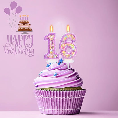 Purple Birthday Candles - Number 16 Candle, Colorful Macaron Candles, 16 Birthday Decorations for Girls, Purple Cake Decorations, Sweet Theme Party Supplies