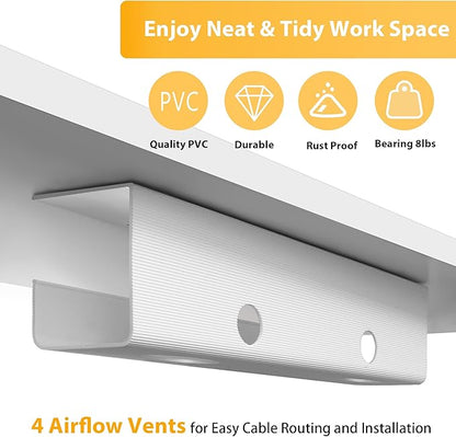 ZhiYo 2 Pack Large Capacity Cable Management Tray, Under Desk Cable Tray 31.5in(2X L15.7in), PVC Standing Desk Cord Management Ideas, Cable Organizer for Office and Home - White