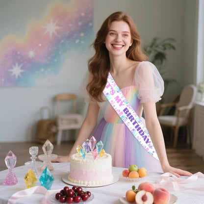 Crystal It's My Birthday Sash Crystal Gem Birthday Party Favor Gemstone Party Favor Sash for Girl Diamond Crystal Happy Bday Sashes Gem Stone Jewel Bday Party Supply Photo Prop