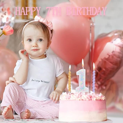Number 1 Birthday Candles for Cake with 12 Pieces Spiral Candles with Macaron Pastel Rainbow Pink Cake Toppers for Girls Happy Birthday Party Decorations