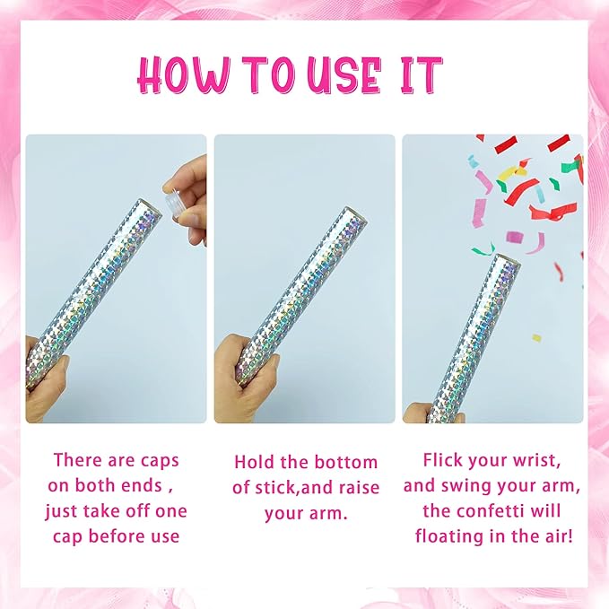 20 PCS Colorful Confetti Wands Handheld Flick Flutter Sticks for Gender Reveal Wedding Birthday Graduation Baby Shower Anniversary New Year's Party Supplies