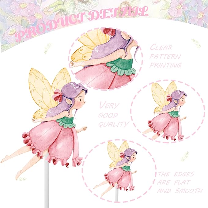 Fairy Cupcake Toppers Flower Fairy Party Cupcake Toppers 24Pcs Fairies Party Cake Picks Garden Birthday Party Decorations for Elves Theme Baby Shower Supplies