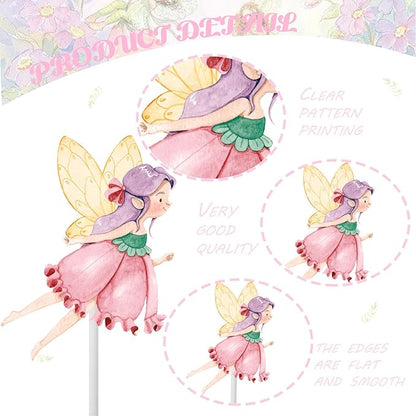 Fairy Cupcake Toppers Flower Fairy Party Cupcake Toppers 24Pcs Fairies Party Cake Picks Garden Birthday Party Decorations for Elves Theme Baby Shower Supplies