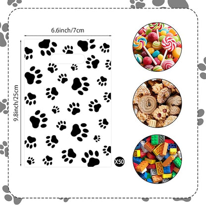Hxezoc 50 Pieces Dog Paw Gift Bags Plastic Dog Paw Bags Practical Party Bags Pet Party Favors for Animal Theme Birthday Party Decoration Supplies