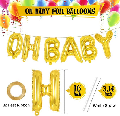 Gold Oh Baby Balloons - 16 Inch Letters for Baby Shower, Gender Reveal Decorations, Backdrop Sign (Gold)