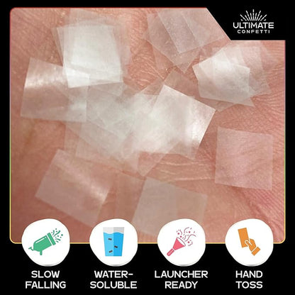 Ultimate Confetti, Biodegradable Dissolving Rice Paper Confetti Squares – Flame-Resistant and Water-Soluble Paper Confetti for Cannon and Launcher use – Best for Celebrations - 1 lb, 16 oz