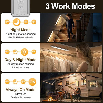 Reoshine Motion Sensor Light Indoor, 80 LED Under Cabinet Lighting Battery Operated with 3 Color Temps, 1800mAh Rechargeable Closet Lights Wireless for Kitchen, Pantry, Stair (2 Pack)