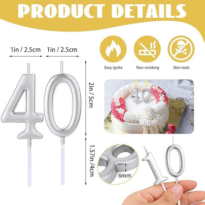 32 Pieces Numeral Birthday Candles Silver Cake Glitter Candles Number 0-9 Cake Decoration for Child's Milestone Birthday Celebration Ten-Year Milestone Anniversary Party Celebration (Silver)