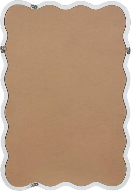 36x24 Inch Wooden Wavy Rectangle Wall Mirror, Modern Solid Wood Frame Decorative Accent Mirror for Bedroom, Bathroom, Living Room, Entryway, White