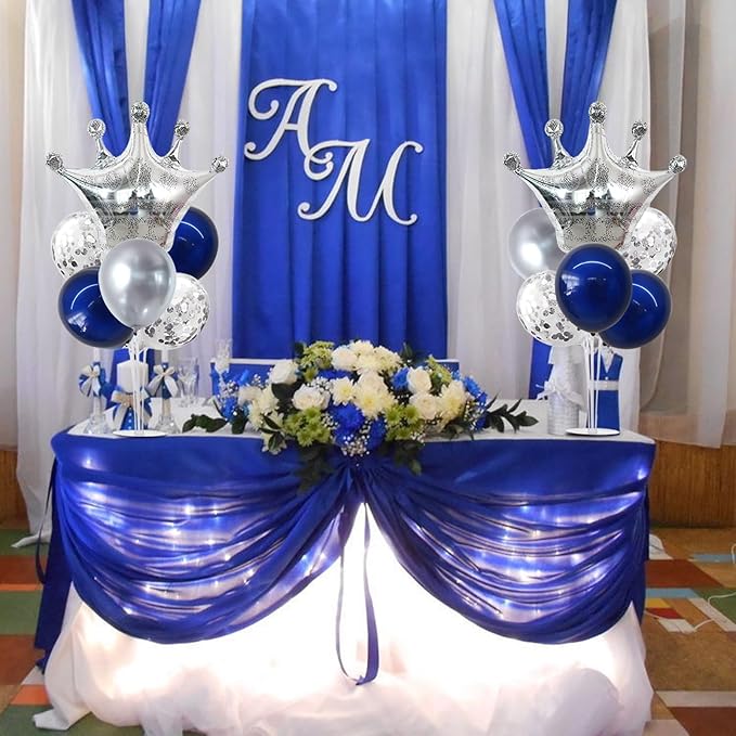 TONIFUL Table Centerpiece Balloons Stand Kit Include Blue Silver Latex Confetti Balloons and Foil Crown Balloon for Birthday Baby Shower,2025 Graduation Anniversary Table Party Decorations