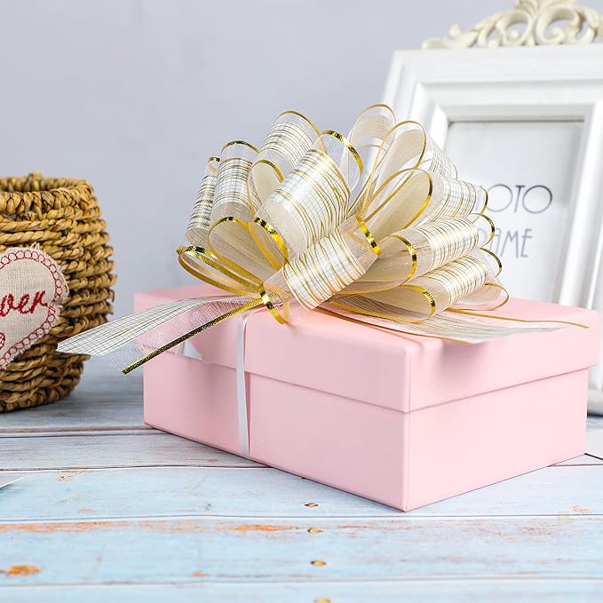 10 PCS Large Pull Bow Gift Wrapping Bows, Pull Bow with Ribbon for Wedding Gift Baskets, Party Gift Wrap Bows, Presents Decorating Bows (White)