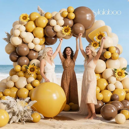 Mustard Yellow Balloons Arch Kit 155Pcs Different Sizes of 18 10 5 Inch Mustard Yellow Sand White Brown Latex Balloon Garland for Birthday Anniversary Sunflower Bee Party Decorations