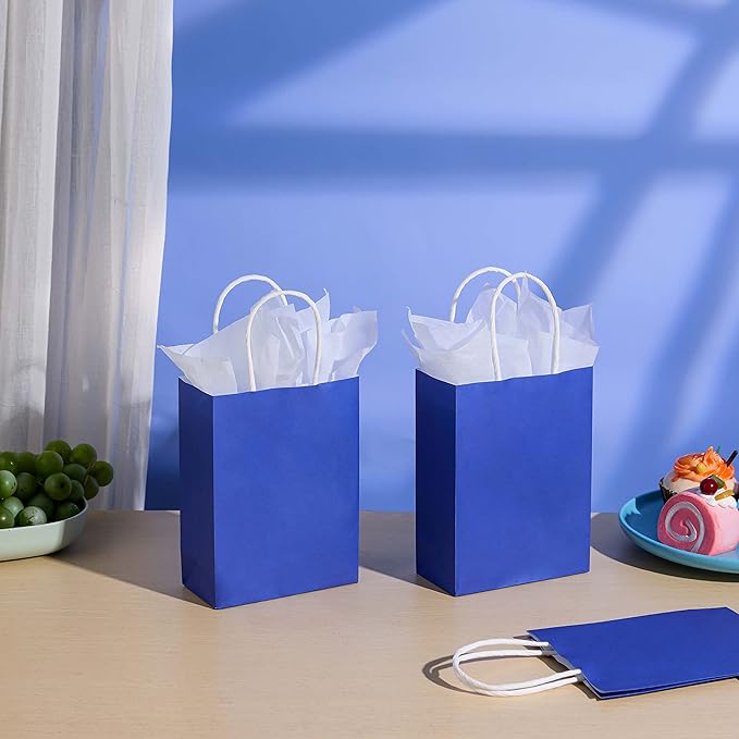 SUNCOLOR Mini Blue Gift Bags with Handles 25-Piece 6 Inch Goodie Bags for Party Favors, Graduations, Birthdays, Navy Blue