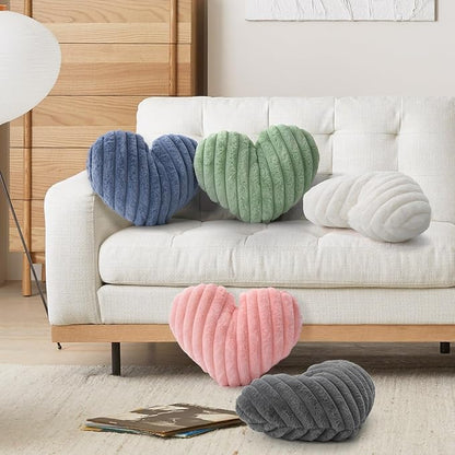 16 Inch Heart Pillow Cute Soft Decorative Throw Pillows, Heart Shaped Fluffy Faux Fur Pillows Cushions for Couch Sofa Bed Bedroom Room Home Decor Aesthetic (2, White, Medium-16 x13)