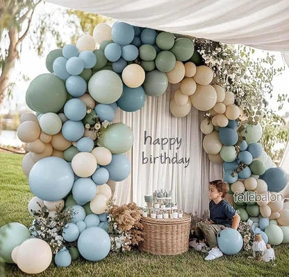 Dusty Blue Green Balloon Arch Kit Double Stuffed Pastel Light Sage Green Blue White Sand Beige Balloon Garland for Birthday Baby Shower Dinosaur Wedding Wild One Ocean Silly Goose Party Decoration