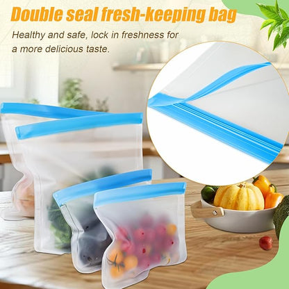 10 Pack Reusable Storage Bags, Dishwasher Safe Reusable Silicone Leak proof Freezer Bag for Food Storage Containers, Lunch, Sandwich, Marinate Meat, Salad Fruit 11'' x 10.6''