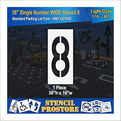 Pavement Stencils - 36 inch Single Number Stencil (Wide) - 8-36" x 16" x 1/16" (63 mil) - Light-Duty