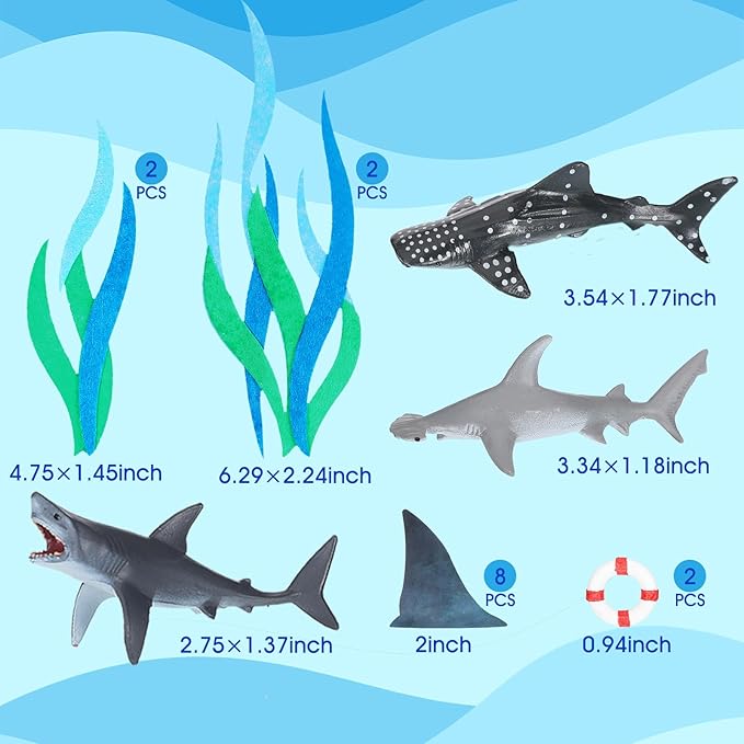 Geyee 18 Pack Shark Cake Toppers for Attack Sea Creatures Decor Shark Figurines Decorations Ocean Theme Cupcake Picks for Birthday Shower Party Favors Supplies