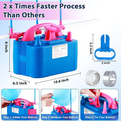 Party Zealot Electric Balloon Inflator Dual Nozzles with Balloon Sizer Air Pump US Standard Plug for Arch, Column Stand, Birthday, Wedding, Christmas, Graduation Party, and Party Decorations