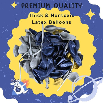Outer Space Astronaut Balloon Garland Arch Kit Pearl Navy Blue Onyx Black Gray Gold Latex Balloons with Moon Foil Balloon Galaxy Starry Night to the Moon DIY Birthday Party Decoration Baby Shower
