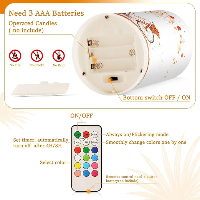 ALAZA Autumn Fall Tree and A Bicycle Thanksgiving Flickering Flameless Candles Battery Operated with Remote Timer,Tea Light Candles LED Pillar Votive Candles Set of 2 for Outdoor Indoor Decorations