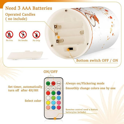 ALAZA Autumn Fall Tree and A Bicycle Thanksgiving Flickering Flameless Candles Battery Operated with Remote Timer,Tea Light Candles LED Pillar Votive Candles Set of 2 for Outdoor Indoor Decorations