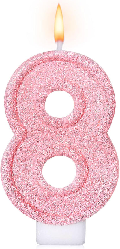 Cute Number 8 Birthday Candle, Glitter Pink Number Candles, Birthday Cake Topper Decoration, Party Supplies Anniversary Celebrations
