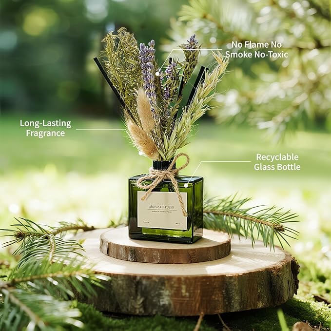 Reed Diffuser, 6.09 oz French Juniper Lavender Scent Diffuser with Sticks & Dried Flowers, 120 Days Long Lasting diffusers for Home, Elegant Fragrance for Bathroom Bedroom Decor Air Fresh