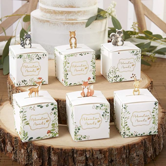 Kate Aspen Woodland Baby Shower Decorations - Adorable Woodland Animal Party Favor Boxes for Baby Showers, Birthdays, and Gender Reveals - Pack of 24