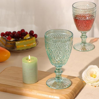 abrwyy Green Wine Glasses set of 4, Green Goblets, Vintage Drinking Glassware, Colored Glassware Set for Party Home Wedding Baby Shower