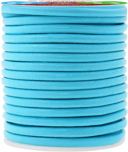 Mandala Crafts Round Genuine Turquoise Leather Cord for Jewelry Making – 4mm Cowhide Leather Rope String Lace for Kumihimo – 11 Yards Cowhide Craft Cording Spool