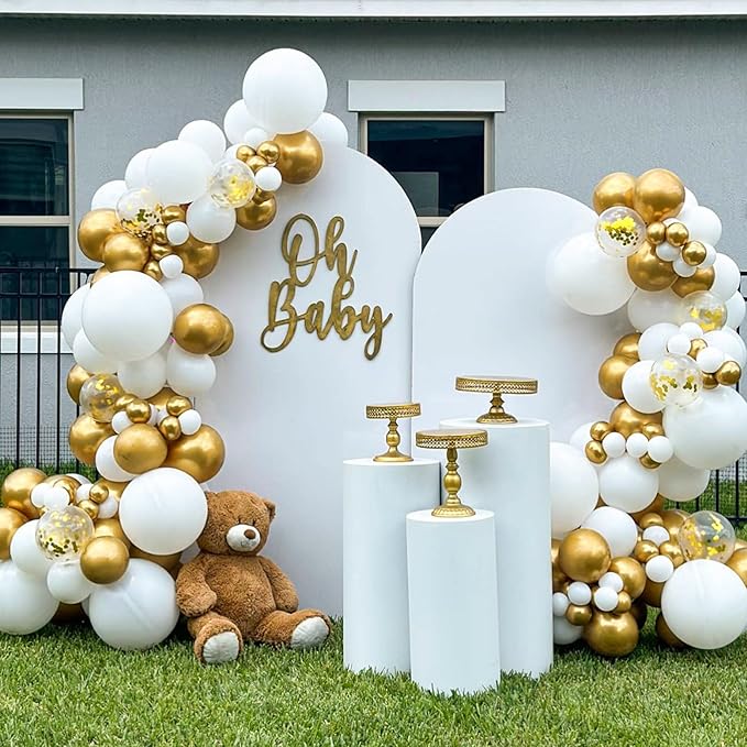 Netnology Gold and White Balloons Set, 60Pcs 12 Inch White Metallic Gold and Gold Confetti Latex Balloon for Birthday Baby Shower Bridal Shower Wedding Graduation Party Decorations