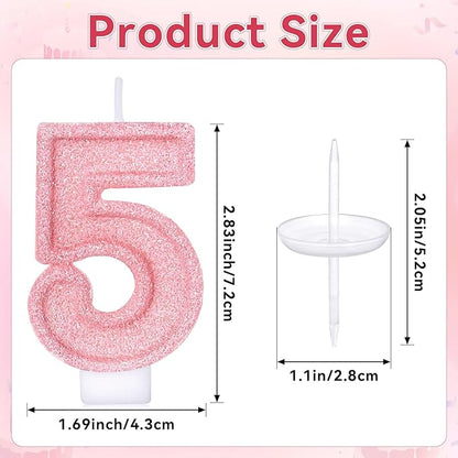 Cute Number 5 Birthday Candle, Glitter Pink Number Candles, Birthday Cake Topper Decoration, Party Supplies Anniversary Celebrations