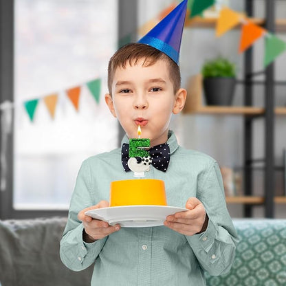 Birthday Candles，Soccer Birthday Decorations，Soccer Cake Topper,for Girl and boy Cake Toppers, Wedding Cakes, Anniversaries, Party Celebrations, Birthday Decorations (Green White, Number 5)