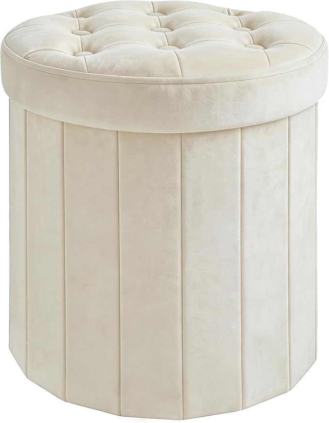 CAROLMADE Round Storage Ottoman, Velvet Folding Footrest Stool