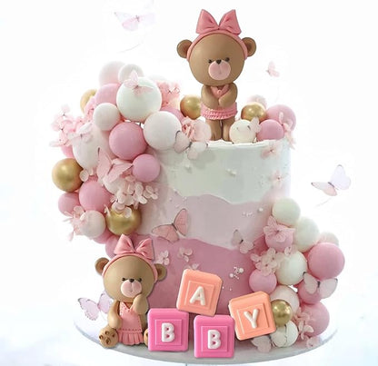 Bear Cake Toppers Balls Cake Decorations with BABY Letters for Baby Shower Gender Reveal Bear Themed Birthday Party Supplies (Girl)