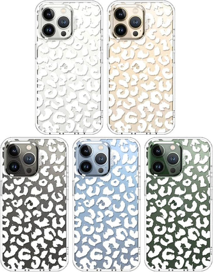 MOSNOVO Case for iPhone 13 Pro, [Buffertech 6.6ft Military-Grade Drop Protection] [Anti Peel Off Tech] Clear TPU Bumper Phone Case Cover Design - White Leopard Print