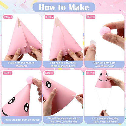 AmazingSpark 25 Pcs Smile Face Birthday Party Set Includes 24 Retro Smile Face Pattern Cone Hats with Pompoms and 1 Happy Birthday Banner for Parties Baby Shower Photo Props Decorations