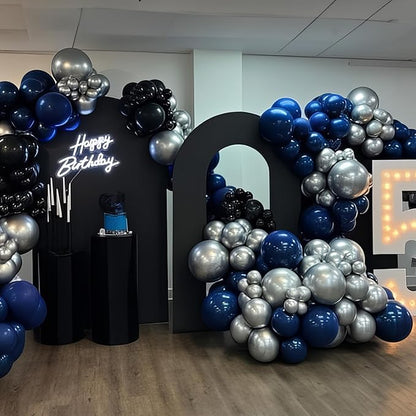 Black Blue Silver Balloons 12 Inch Graduation Balloon Navy Royal Blue Metallic Silver Black Party Balloons Confetti Balloon for Kids Grad Class of 2025 Decor Birthday Space Wedding